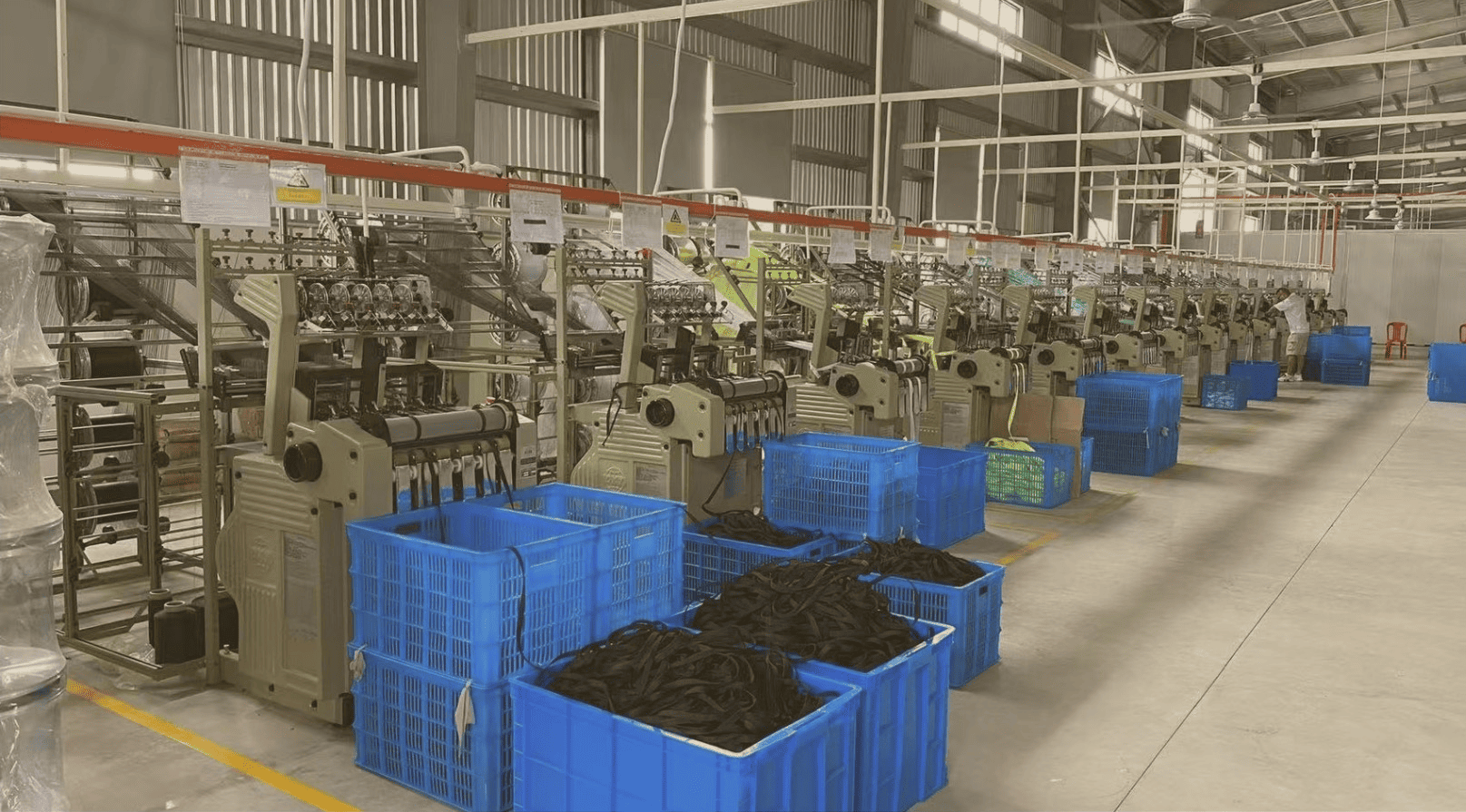 Webbing and rope manufacturing equipment at Ryder Pet Supplies Cambodia, part of the LoLoStar factory network