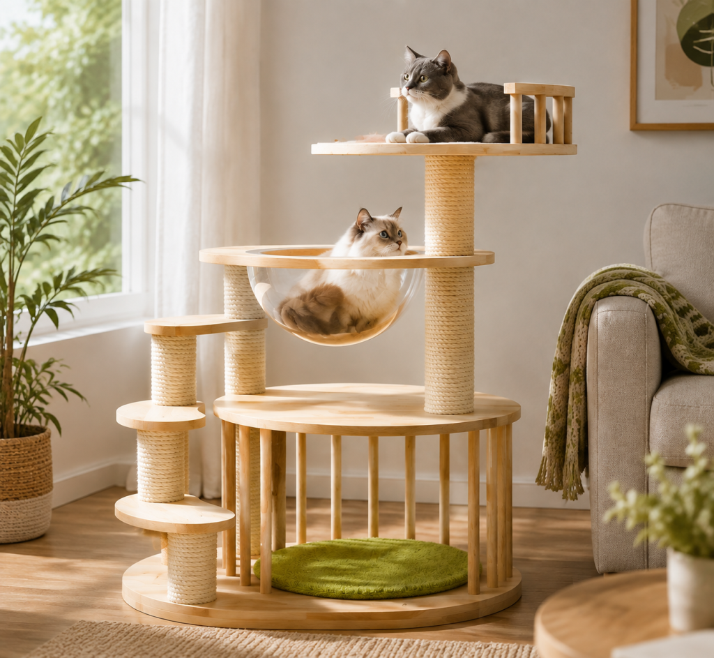 Low-legged cat tree for modern pet furniture