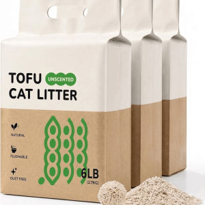 OEM Tofu Cat Litter in custom packaging with loose strip granules.