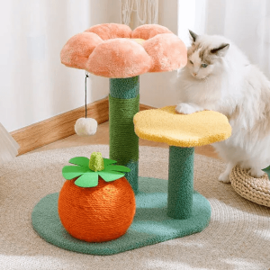 Customizable OEM flower cat tree with sisal scratcher.