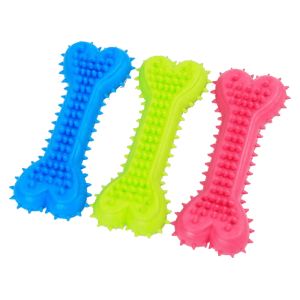Durable spiky TPR bone dog chew toy in various colors