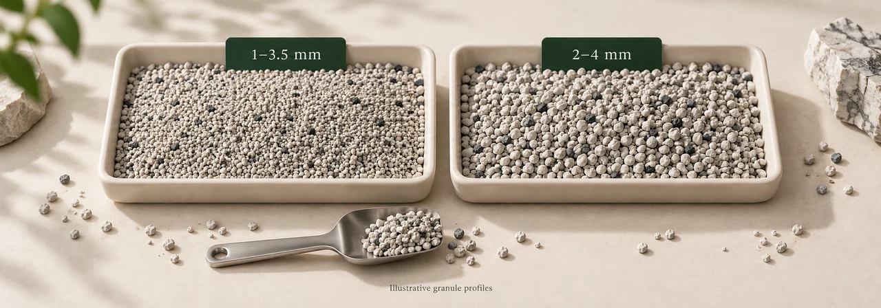 Bentonite granule size and fragrance options