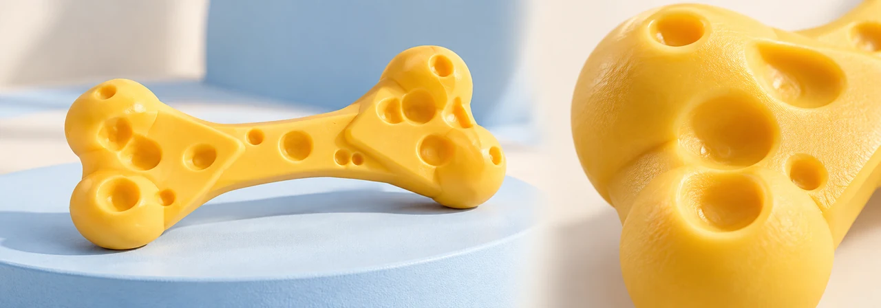 Heavy duty nylon dog bone chew toy structural texture close-up