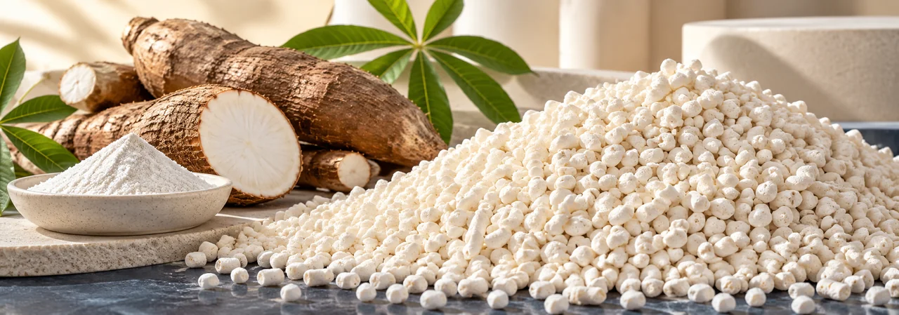 Natural tapioca starch and cassava litter granules