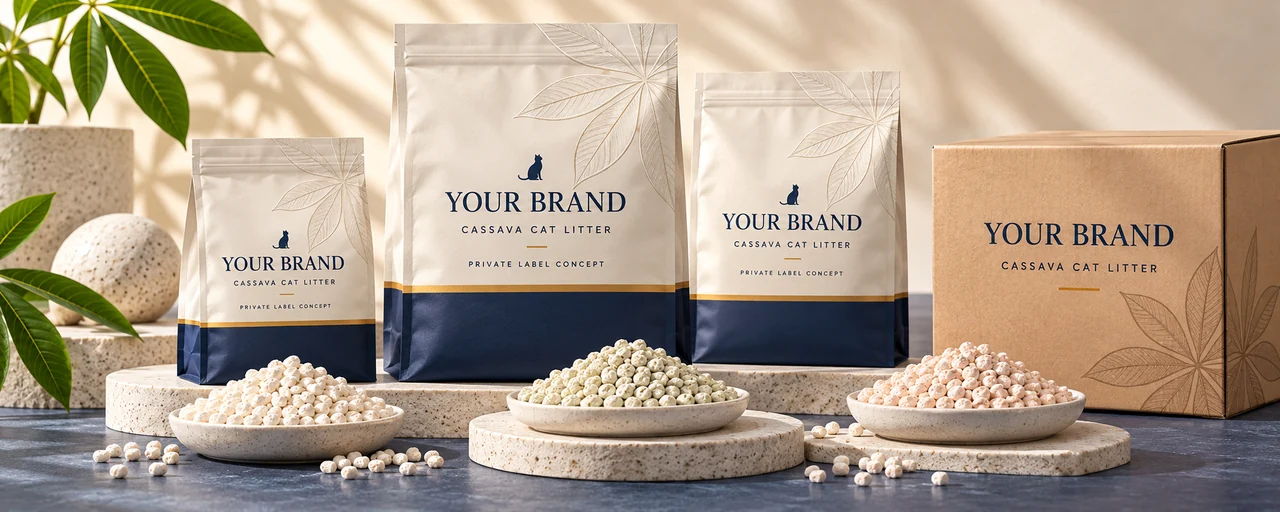 Private label cassava cat litter packaging options