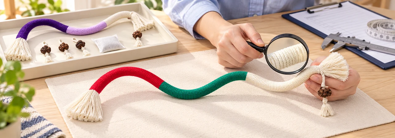 Quality inspection of rope knots fringes and material components