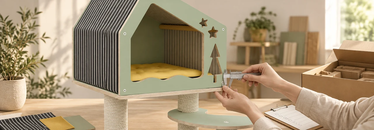 Christmas House Cat Tower assembly and packaging quality inspection