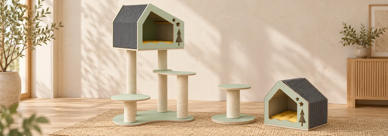 Coordinated cat furniture collection with the Christmas House Cat Tower
