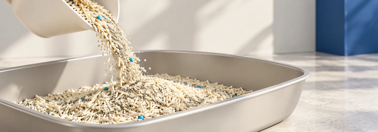 low-dust cat litter pour and clean surrounding floor