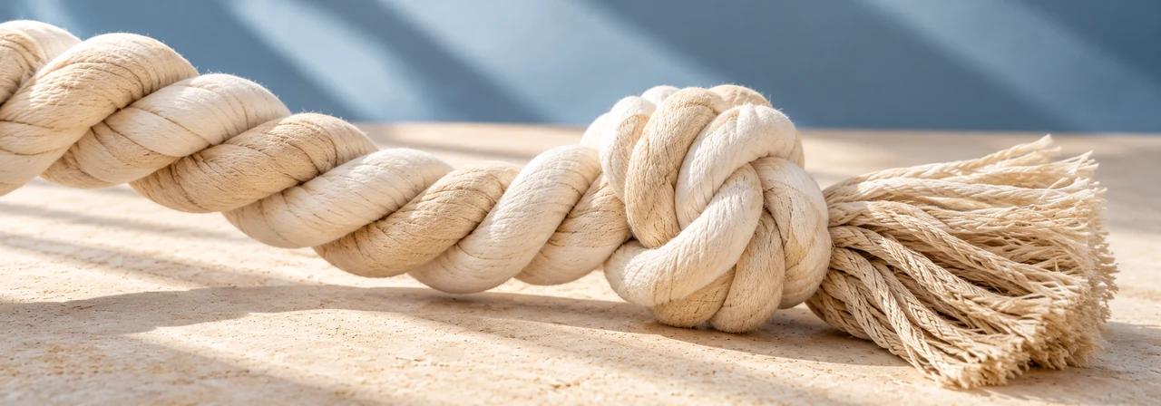 Unbleached white cotton rope dog toy material detail