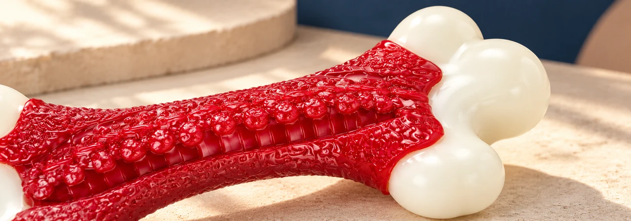 Close-up of nylon dog chew toy texture and rounded ends