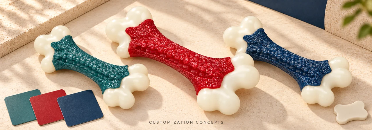 Custom dog chew toy sizes colors textures and molded branding