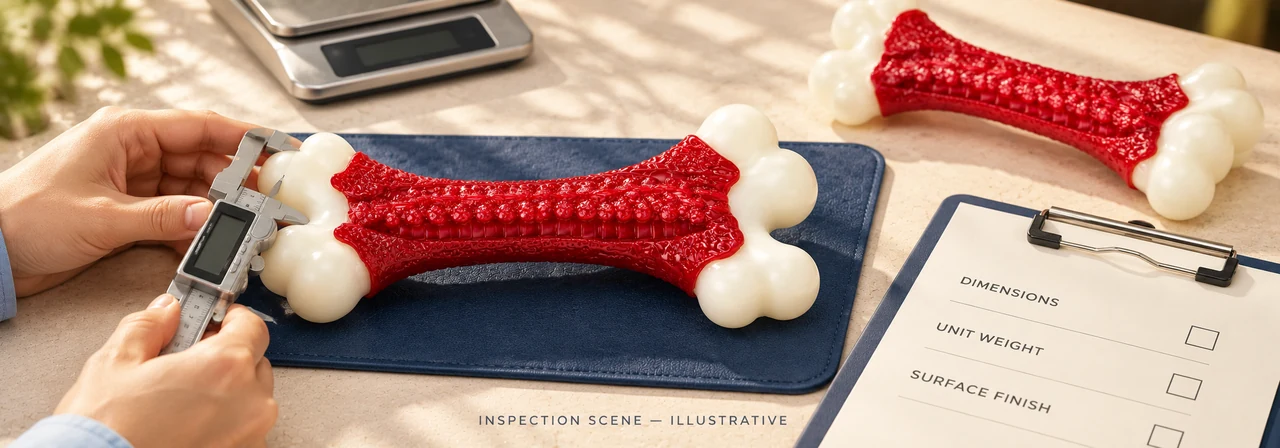 Factory quality control inspection of dog chew toy samples
