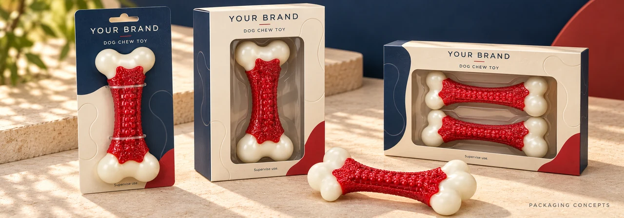 Private-label retail packaging options for durable dog chew toys