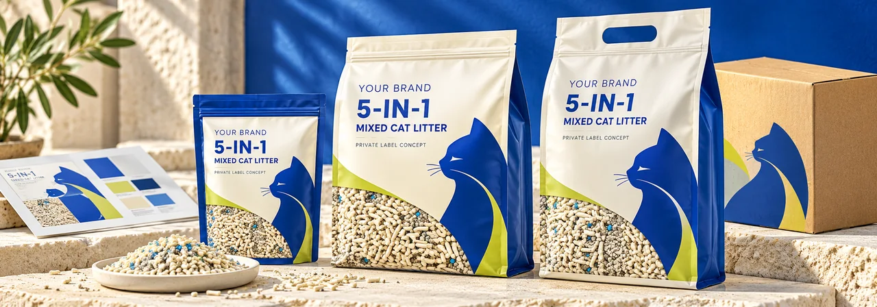 Branded private label cat litter bags in multiple packaging formats