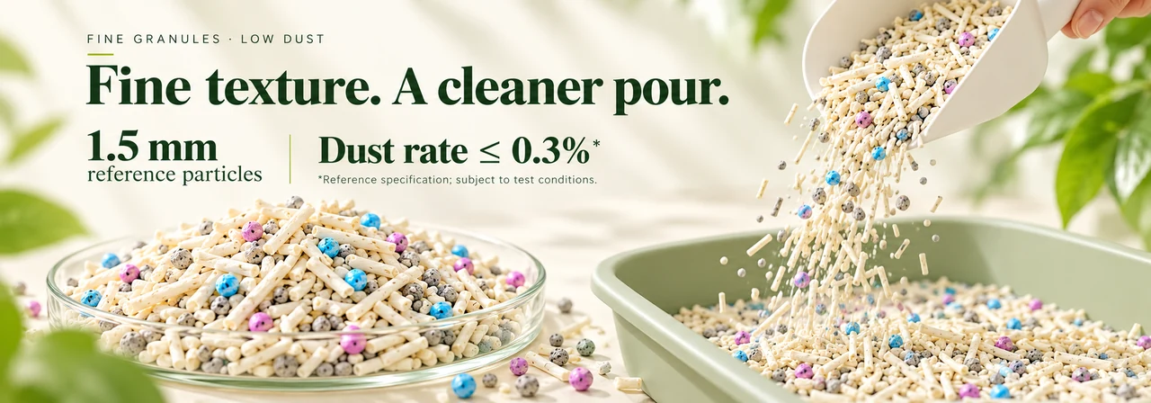 1.5 mm particle size and low-dust reference performance