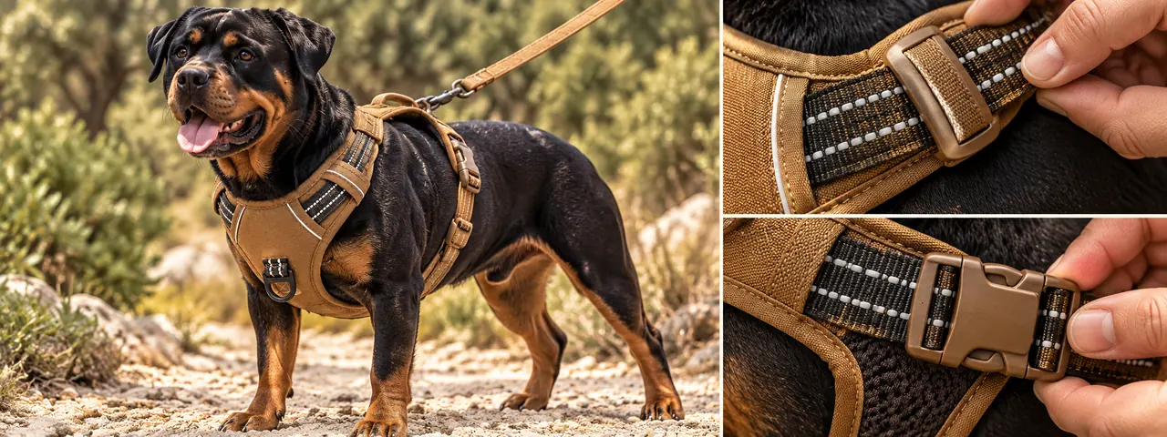 Four-point adjustment system on tactical dog harness