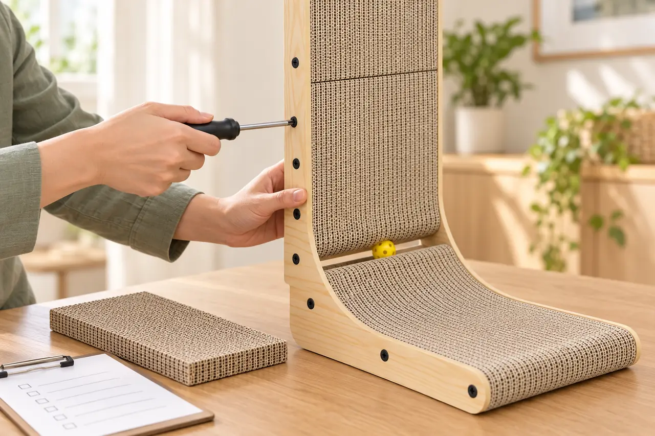 Cat scratcher material and assembly quality inspection