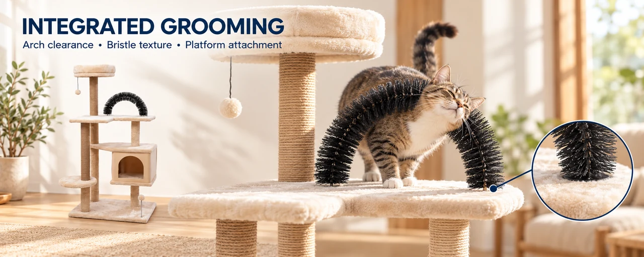 Grooming arch, bristle detail, and mounting points