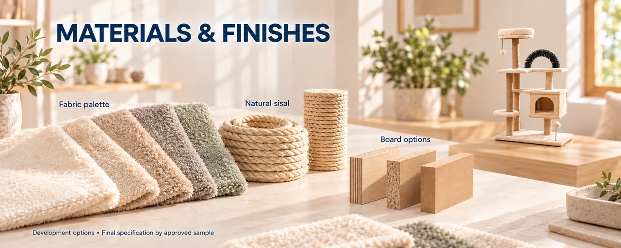 Board samples, fabric swatches, sisal, and removable fabric components