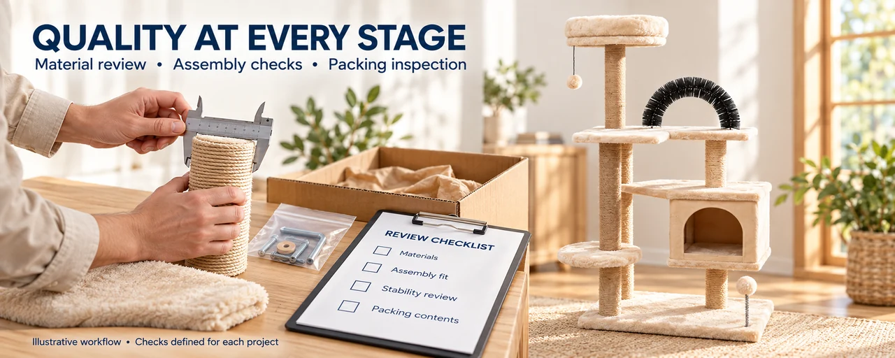 Material inspection, assembly checks, and final packing inspection