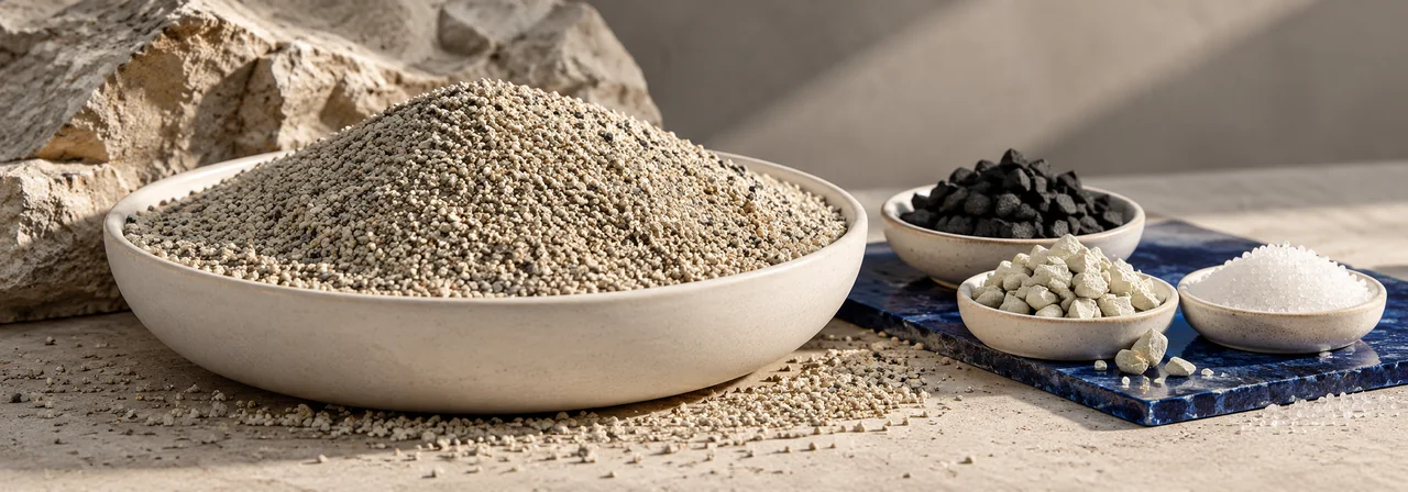 Mineral cat litter granules and mineral ingredients