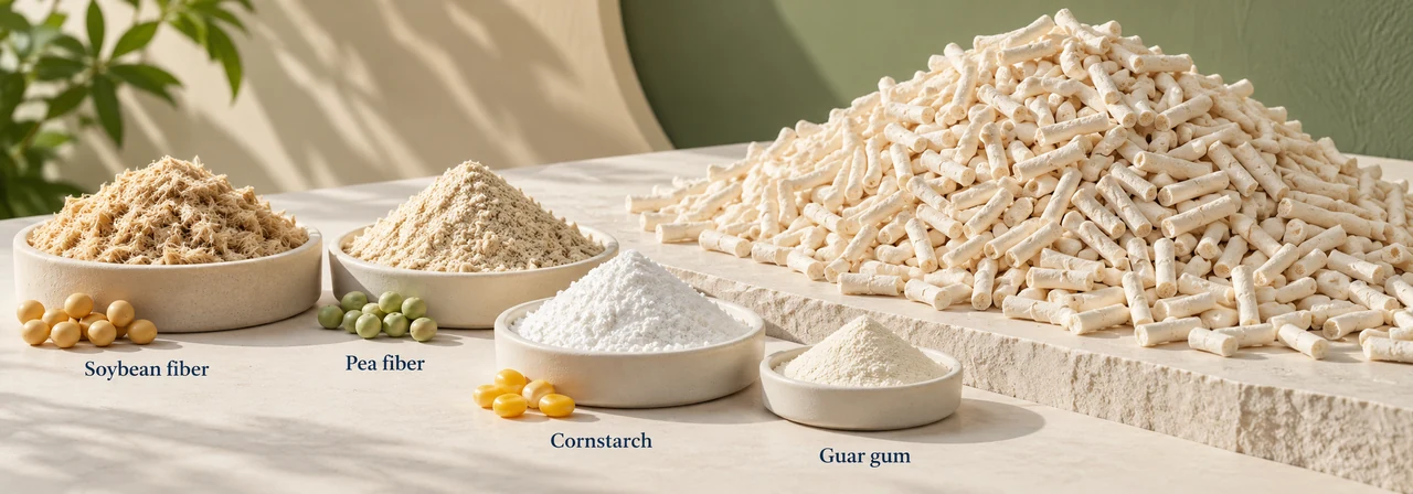 Soybean fiber, pea fiber, cornstarch, and guar gum