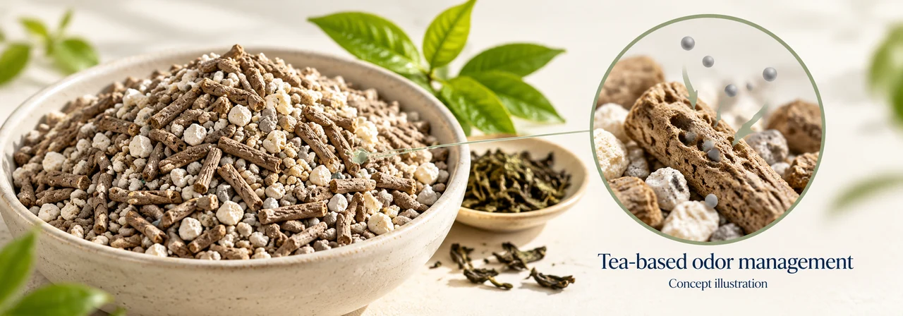 Tea and cassava mixed litter deodorization test