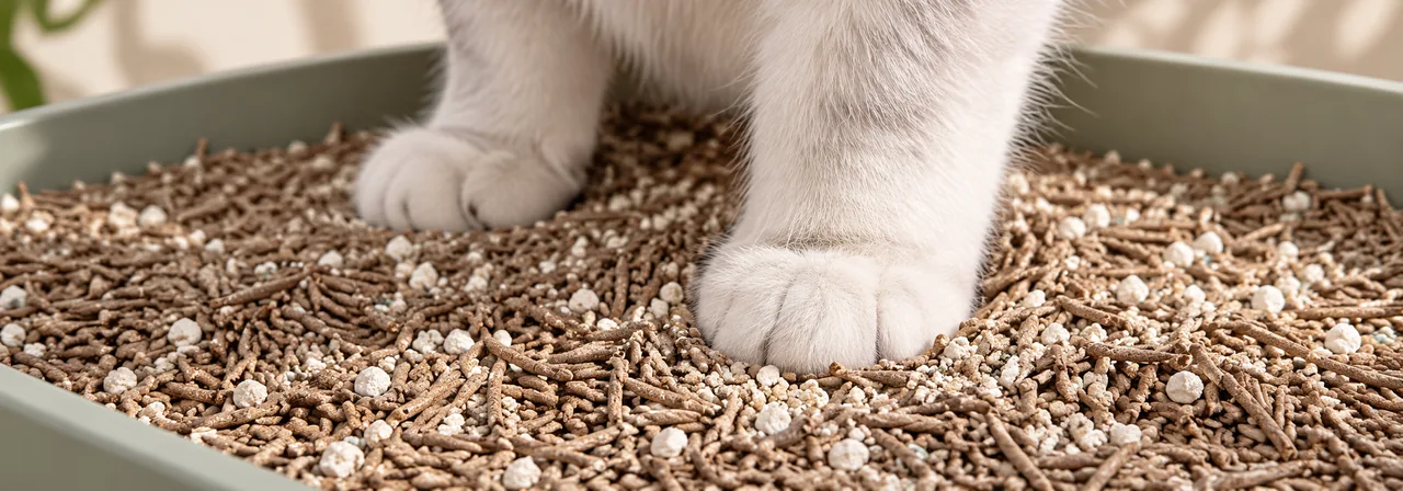 Cat paws on tea and cassava mixed litter granules