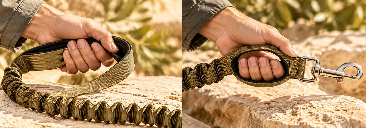 Standard walking handle and padded traffic handle close-up
