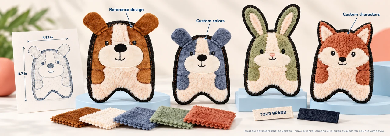 custom plush dog toy character shapes, sizes and colors