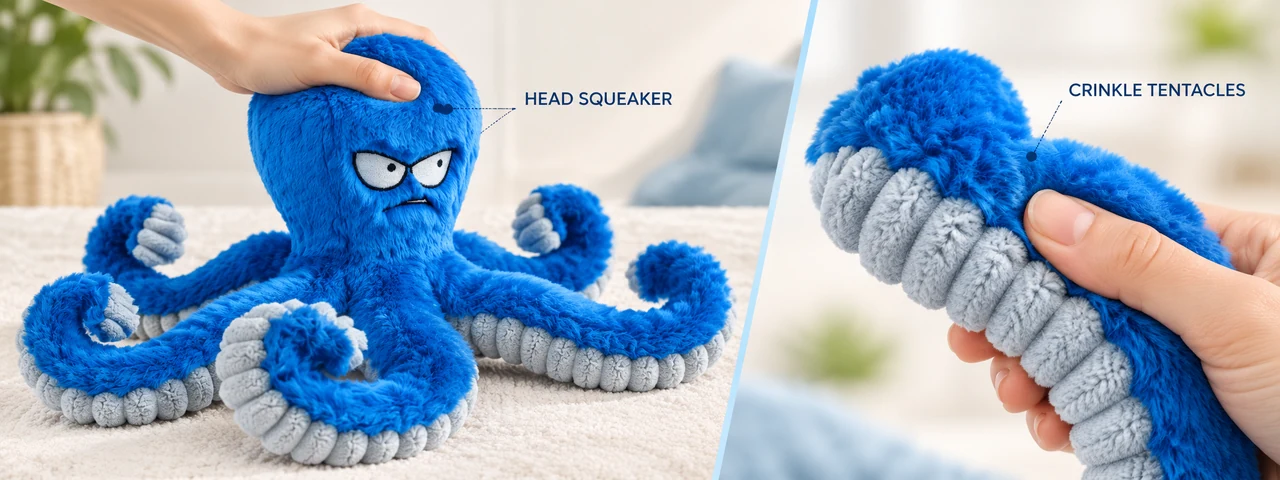 Close-up of the head squeaker and crinkle tentacles