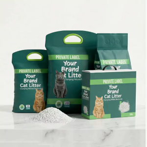 cf254896-b155-4d4b-babe-112ba2a653a8 Premium private label sodium bentonite cat litter packaging and granules for wholesale.