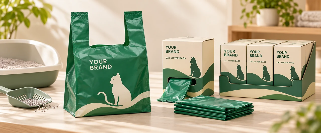 Private label cat litter bags and retail packaging
